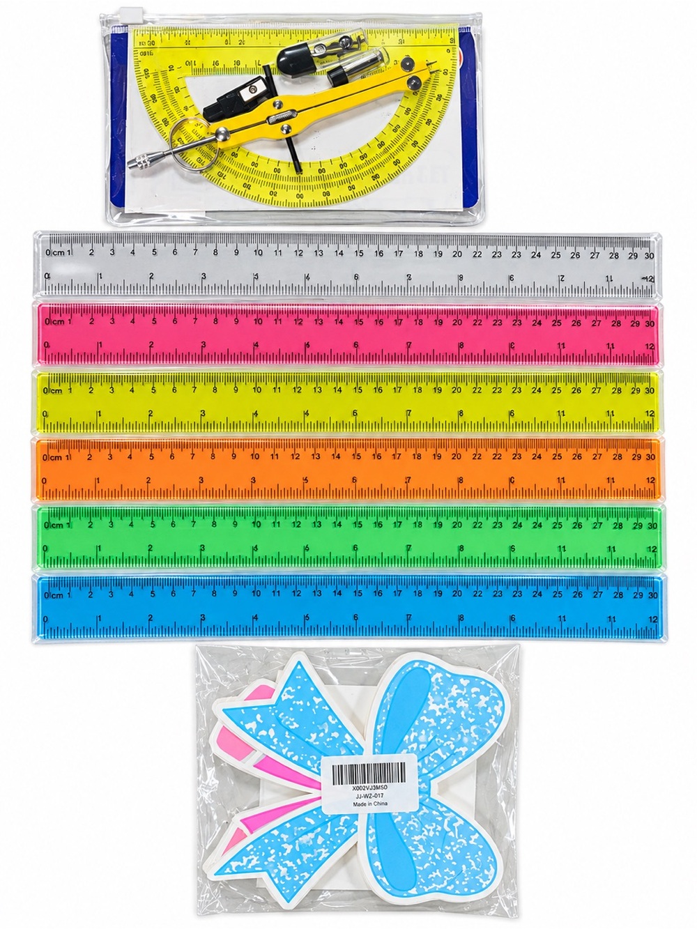 Amazon Neon Geometry & Ruler Pack - Pink, Yellow, Orange, Green, Blue
